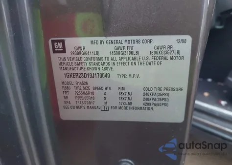 2009 GMC Acadia Slt-1 из США, поврежденный, VIN 1GKER23D19J179649